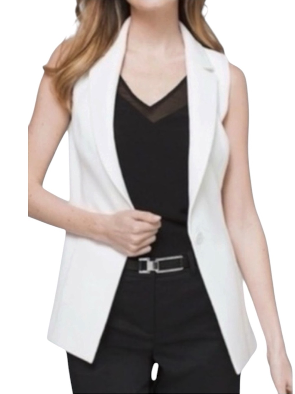 WHBM Sleeveless Single Button Blazer Top in Bright White Size 14 -- CLASSY!!!